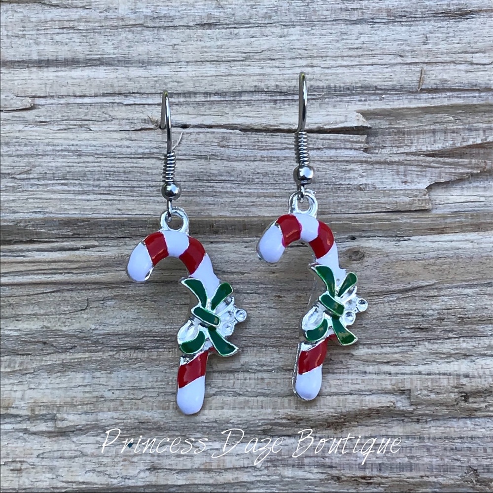 Silver Candy Cane Dangle Earrings